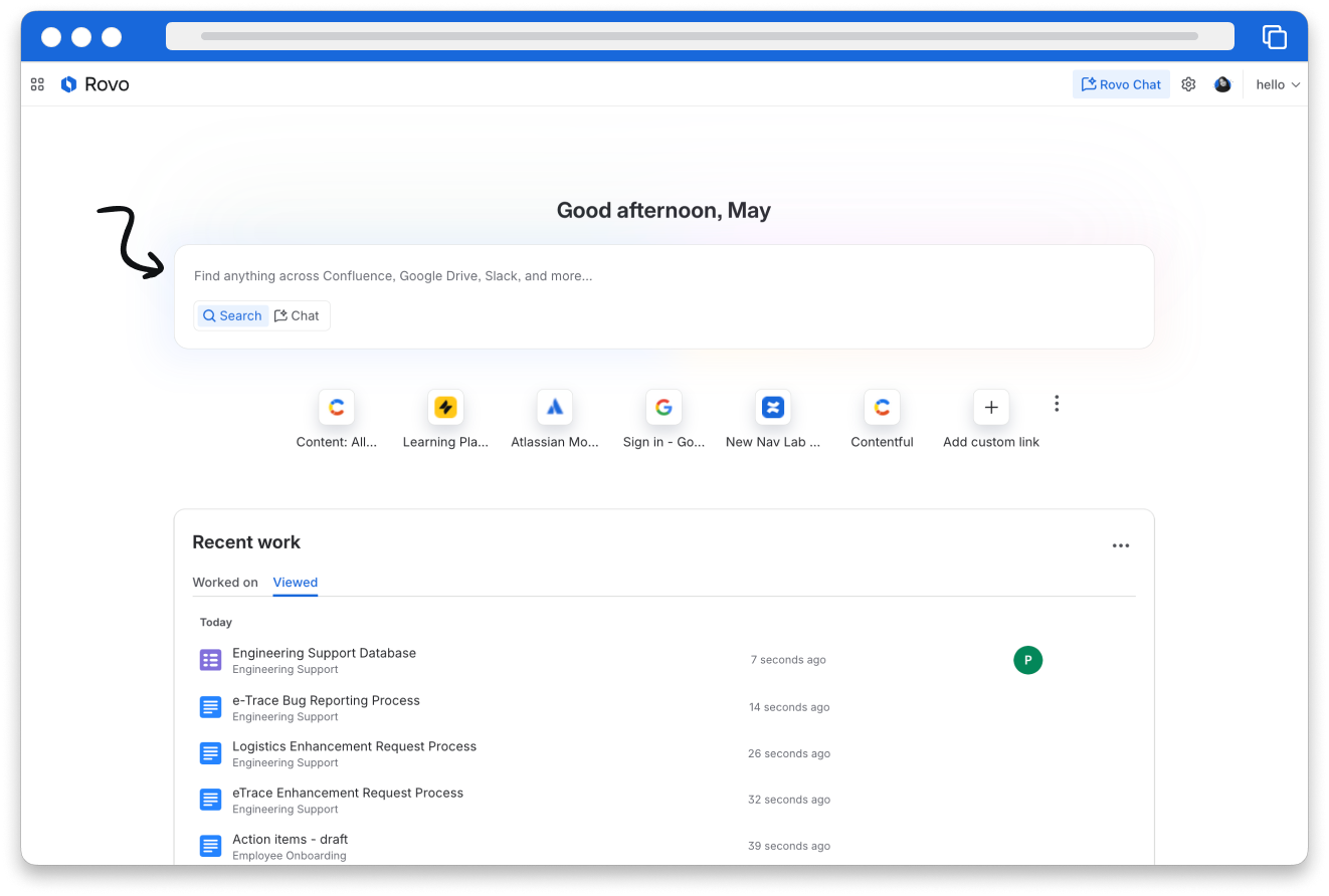 Rovo browser extension makes allows you to perform a Rovo search from any new tab.