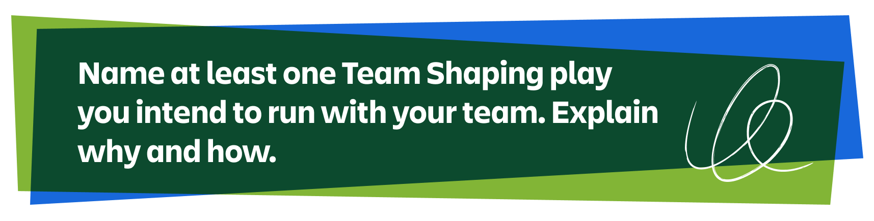 A banner that says, Name at least one team shaping play you intend to run with your team. Explain why and how.