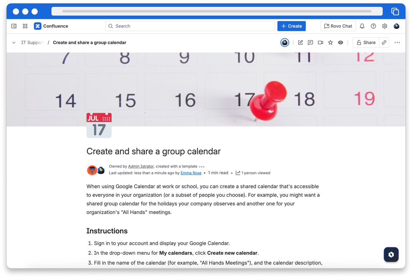 Screenshot of a Confluence page with a picture above the header and an emoji next to the page title