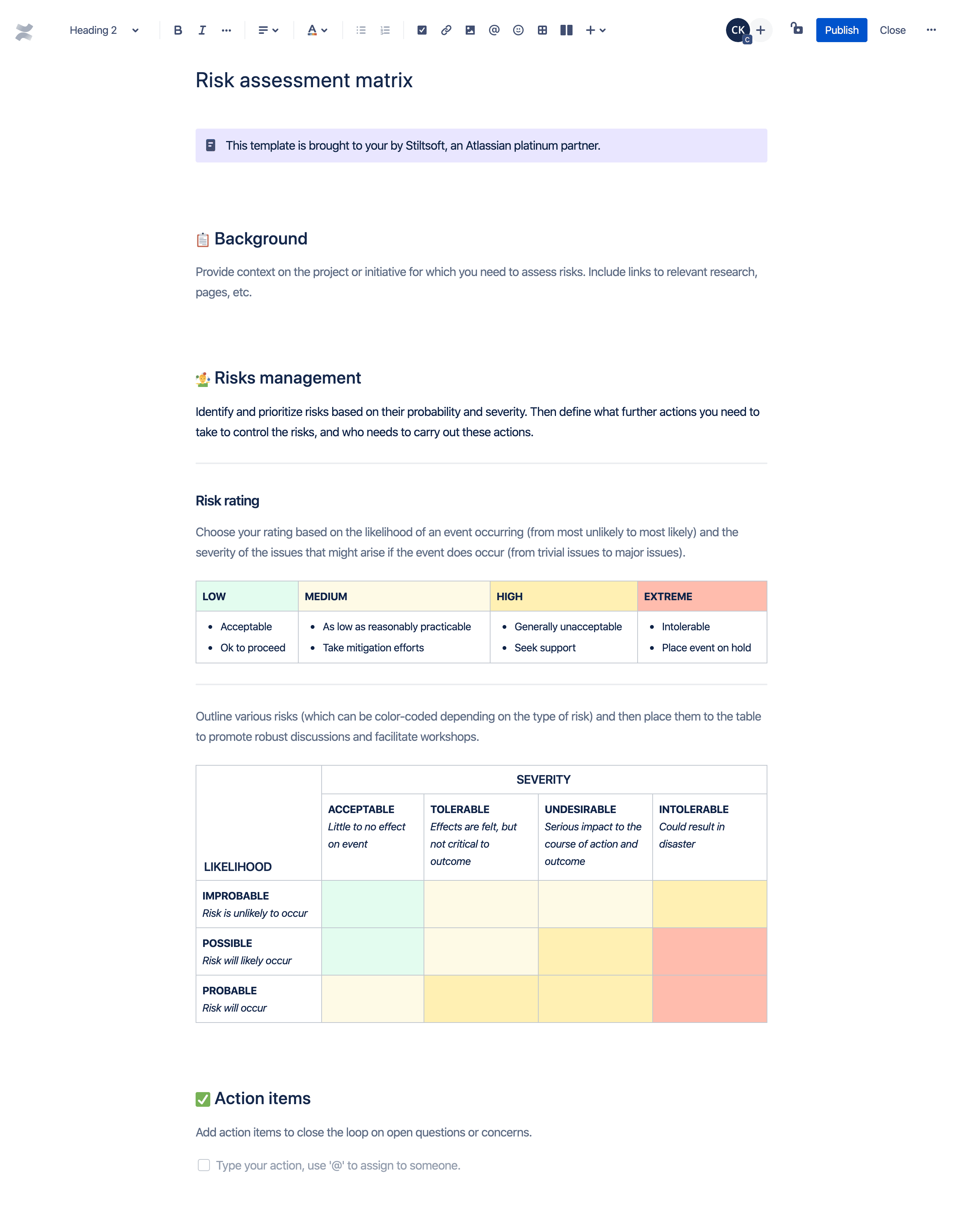 Risk assessment matrix screenshot