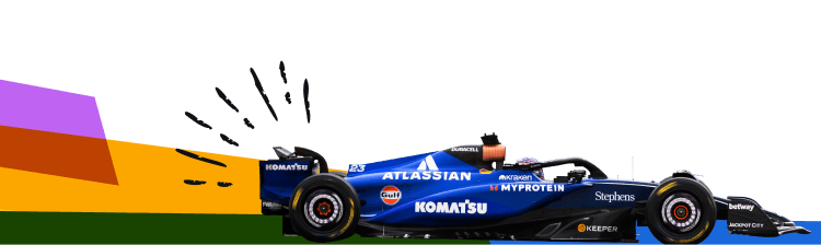F1 car racing with movement illo.