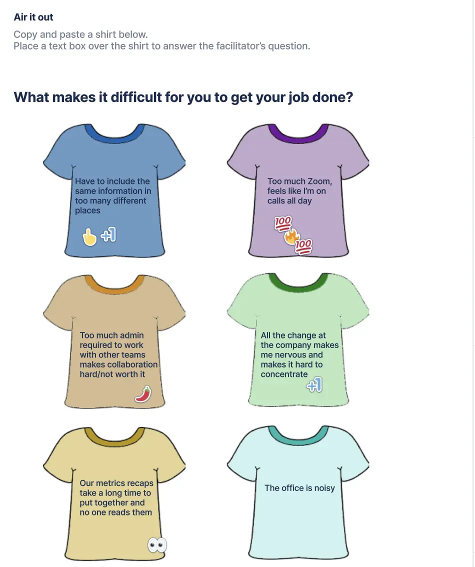 Tshirt icebreaker labels with emoji reactions