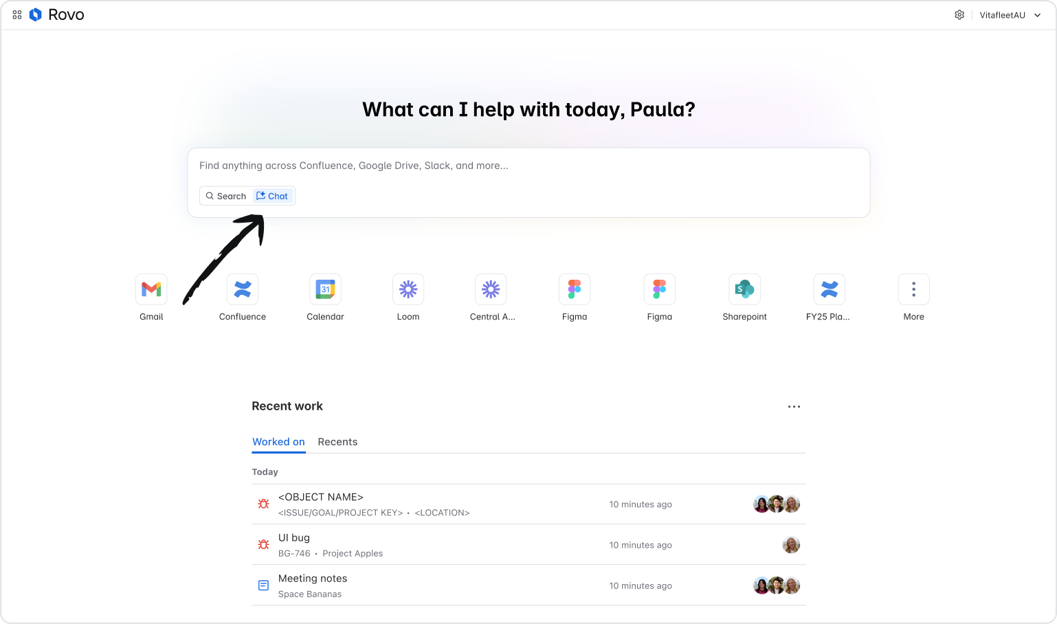 Chat CTA in Rovo browser extension