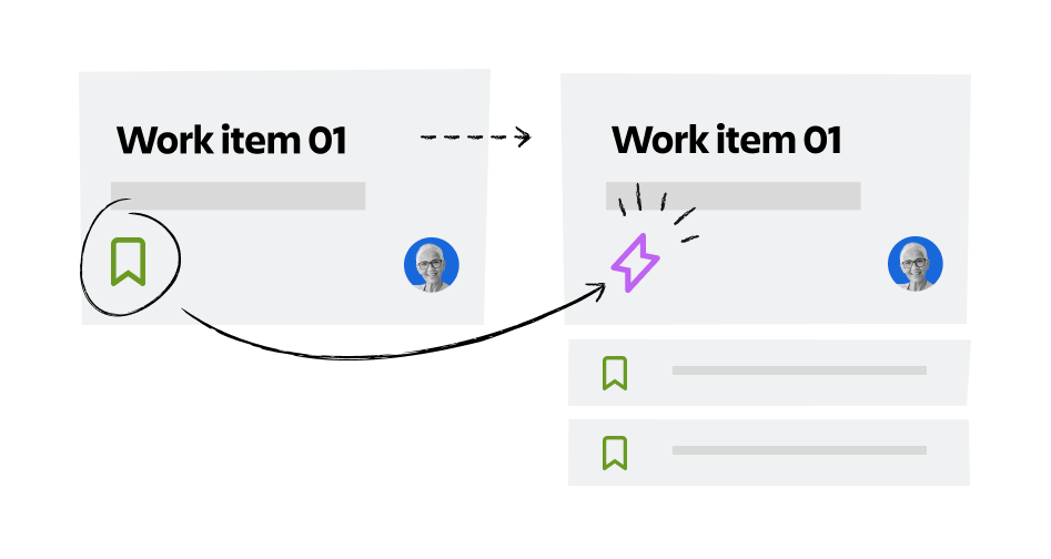 A image showing the icon for Image 01 being changed from a bookmark icon (Story) to a lightning bolt icon (Epic)