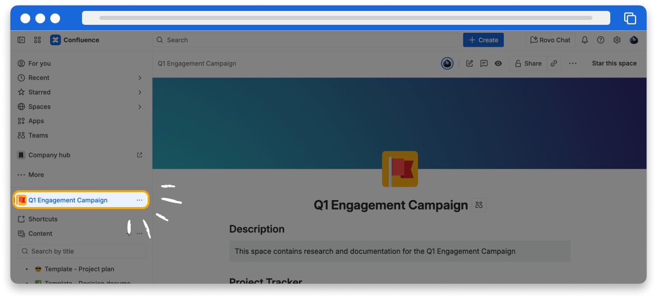 Screenshot of a Confluence space named after a project