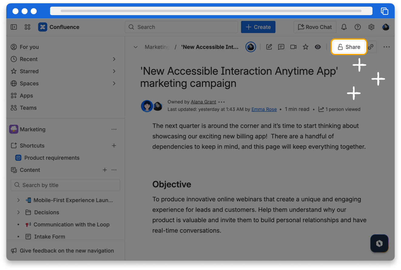 A screenshot of a confluence page with the lock icon highlighted at the top of the page