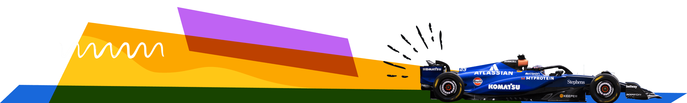 F1 car racing with movement illo.