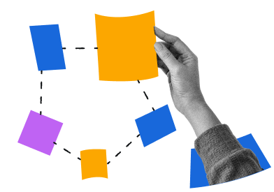 An illustrated hand holding up different shapes