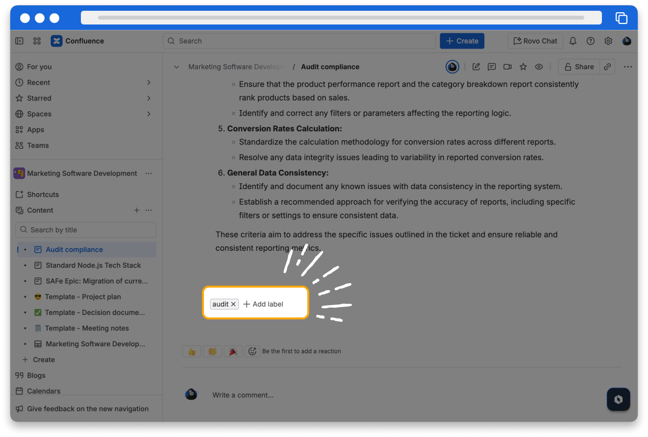 A screenshot showing a Confluence page with a recruiting label.