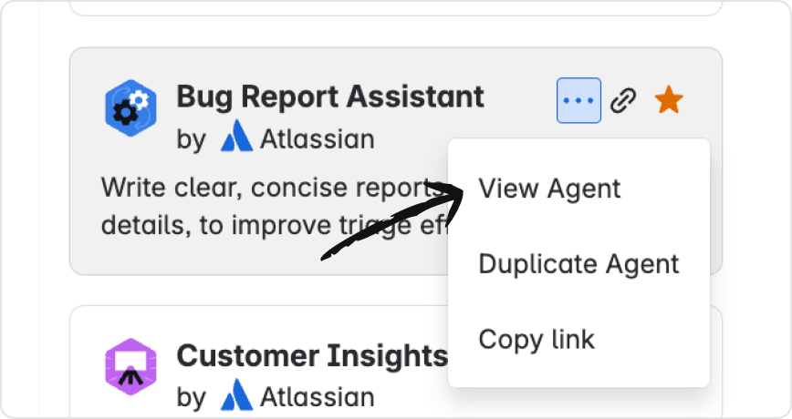 Right-click options on Rovo agent
