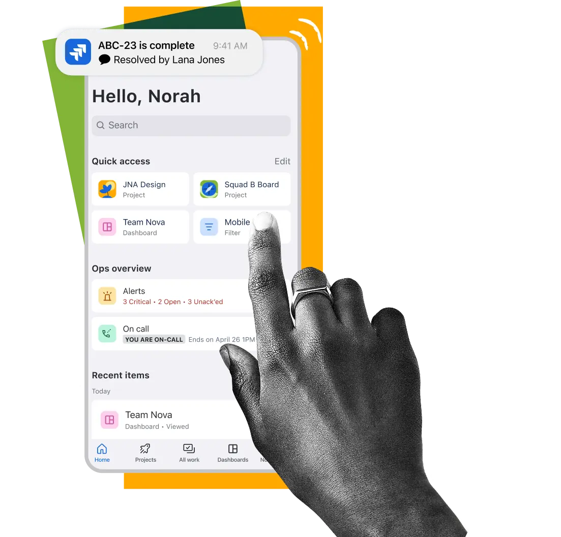 移动设备上的 Jira Cloud Mobile 产品屏幕截图，显示了项目列表