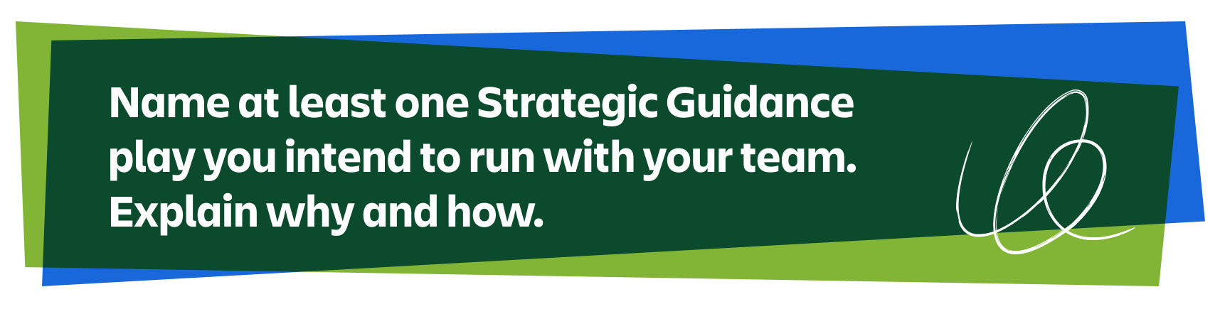 A banner that says, Name at least one strategic guidance play you intend to run with your team. Explain why and how.