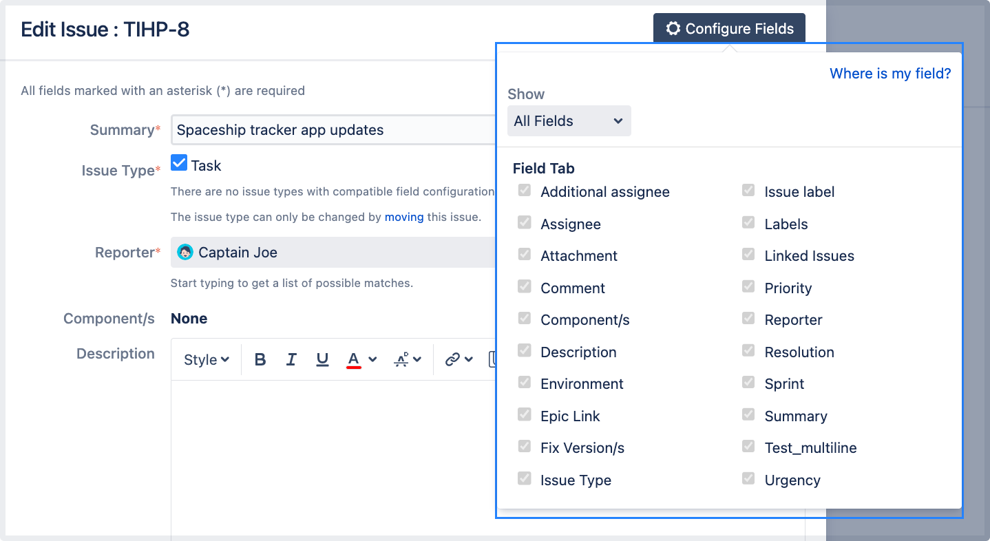 Jira field tabs