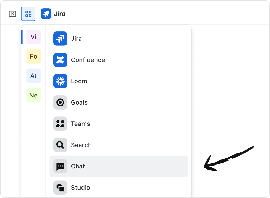 App switcher in Confluence