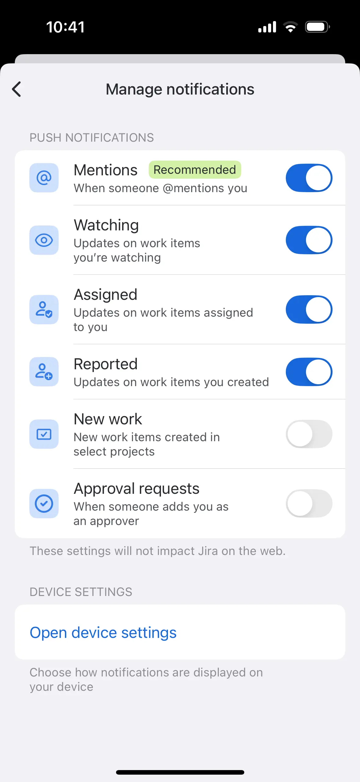 プッシュ通知設定 (Android での表示例)