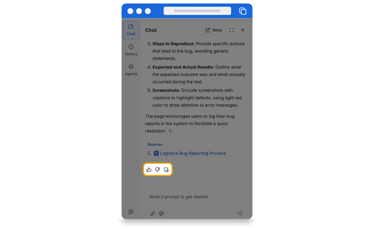 Screenshot of Rovo Chat showing the thumbs-up and thumbs-down feedback options.