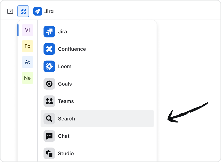 App switcher in Confluence