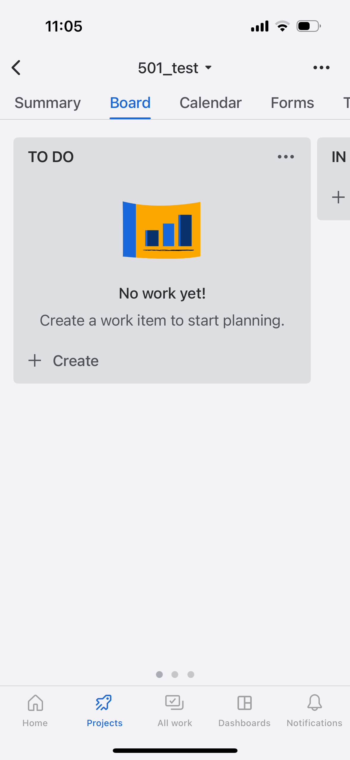 カンバン ボードの [課題を作成] ボタン (iOS での表示例)