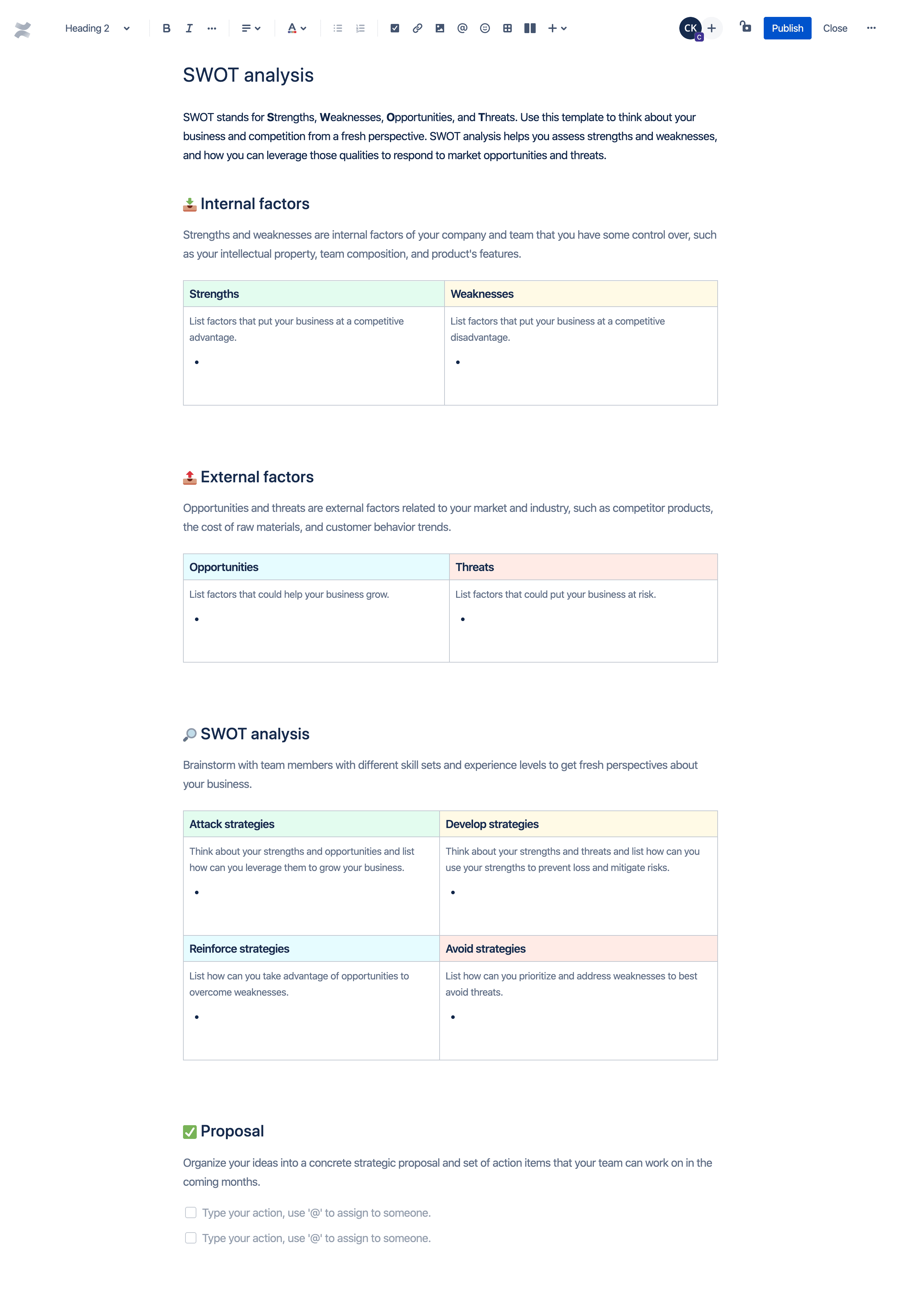 SWOT analysis screenshot