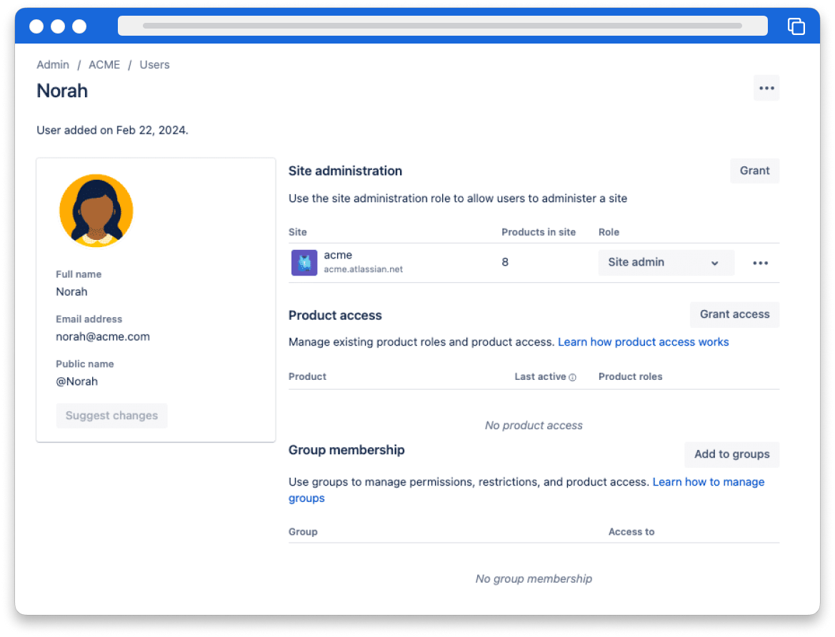 Screenshot of a user with a site admin role showing the site they're the admin of and other information
