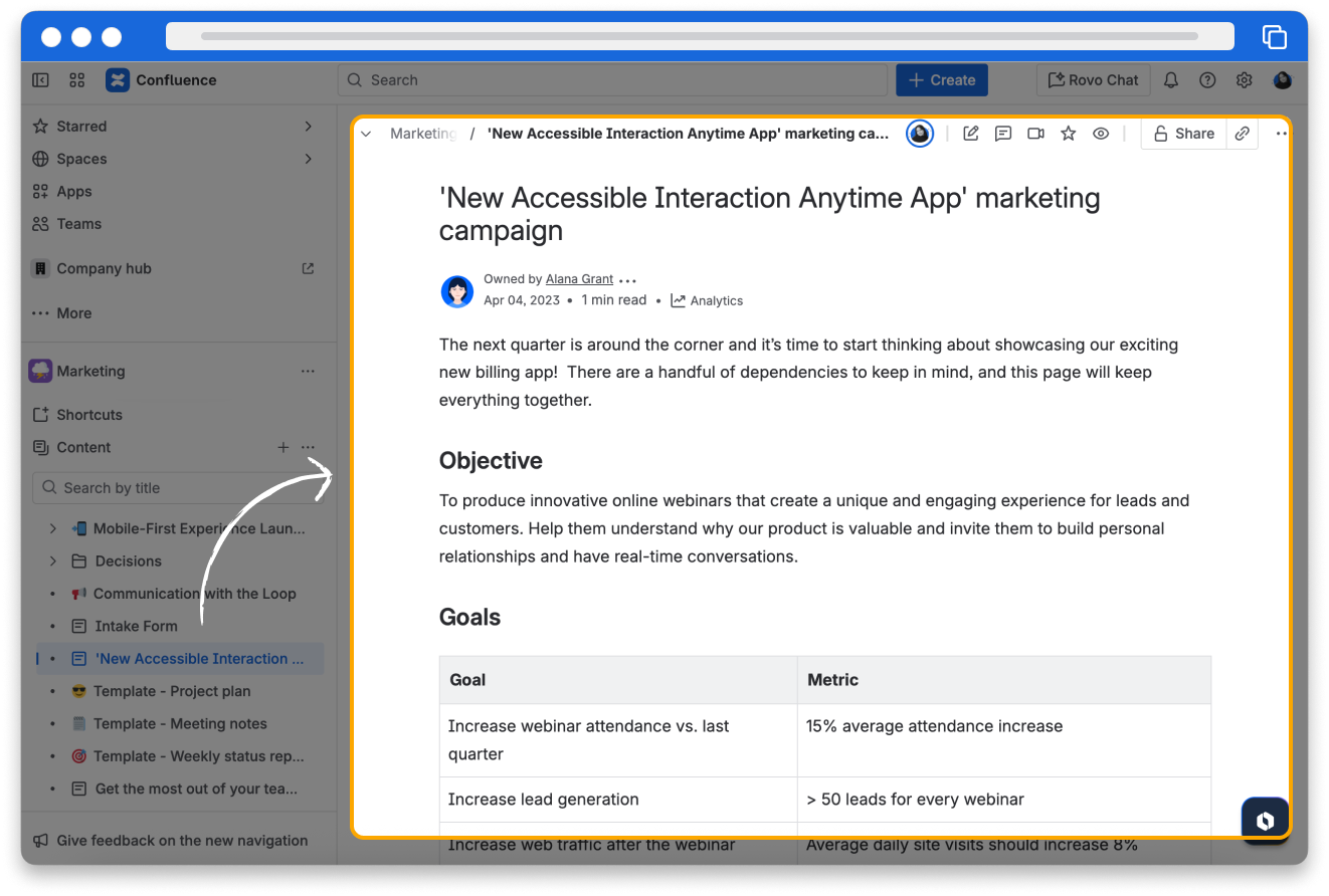 Screenshot of a Confluence page with text content and a header