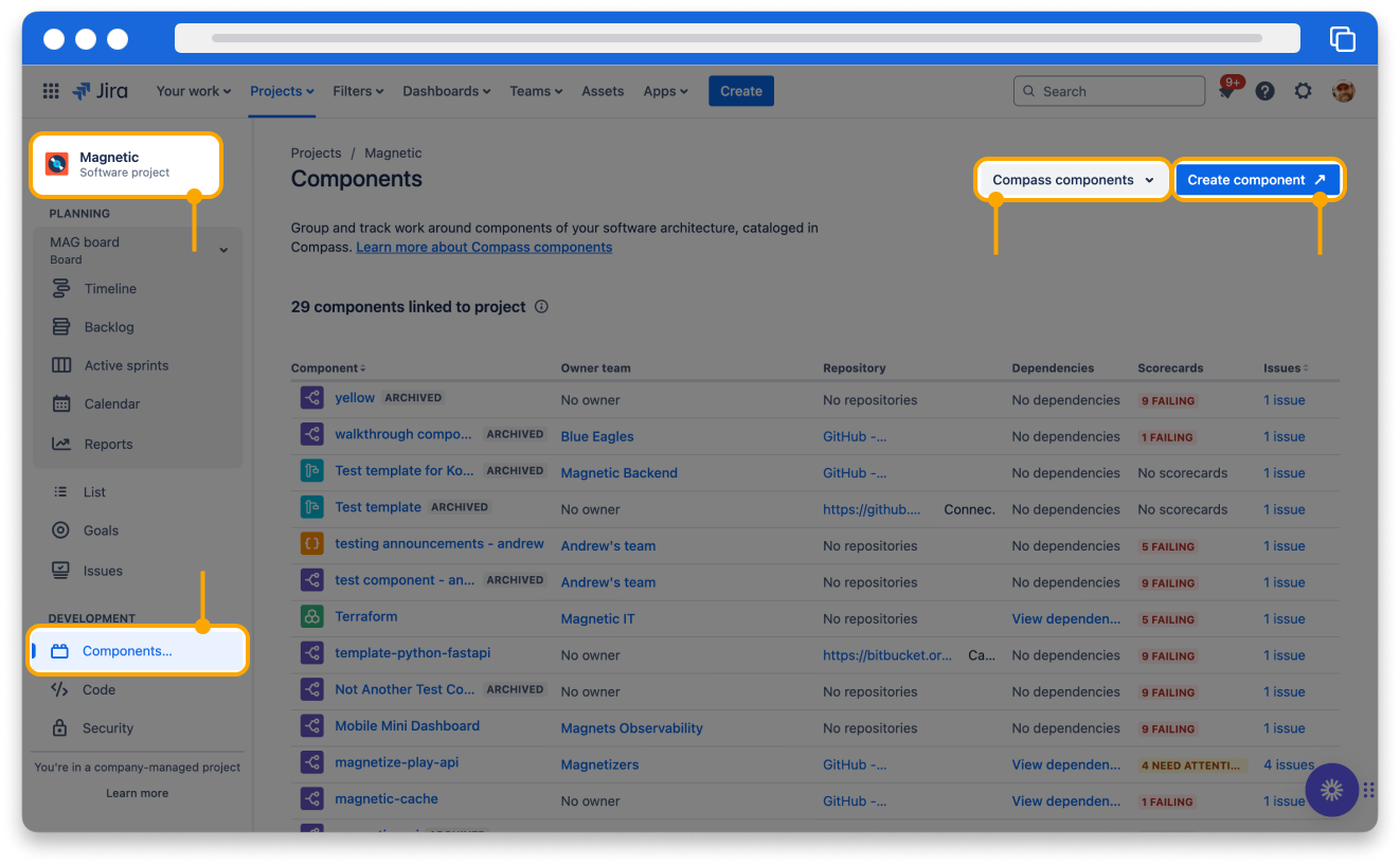 Create a Compass component within Jira