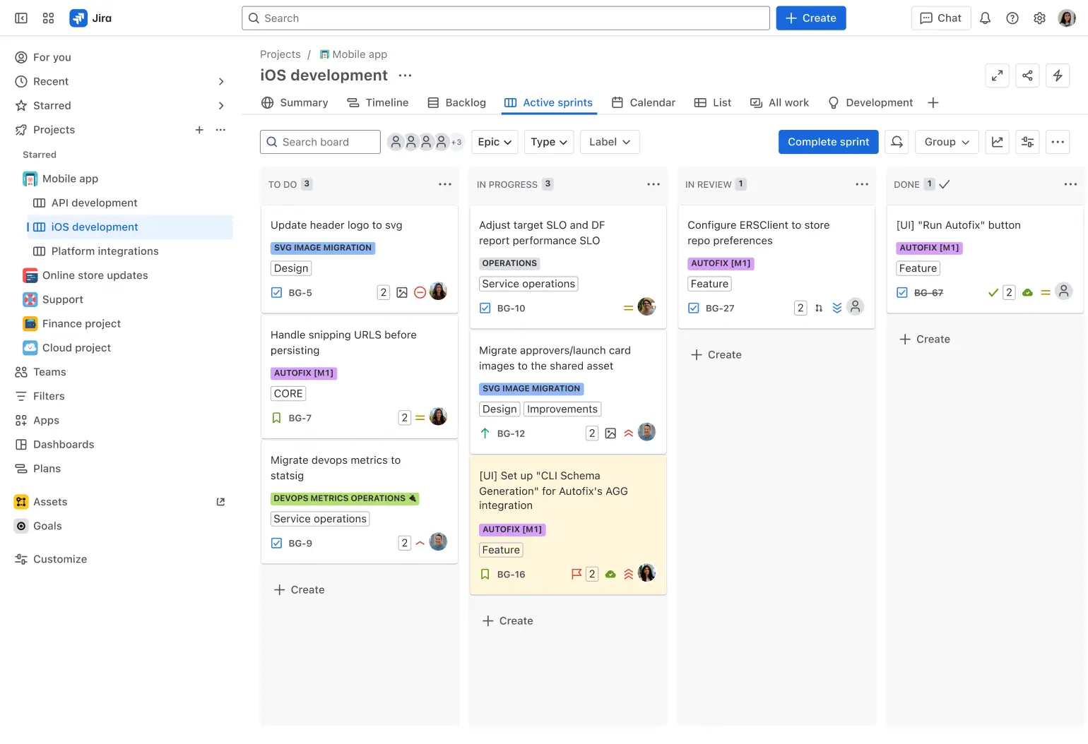 Jira board screenshot