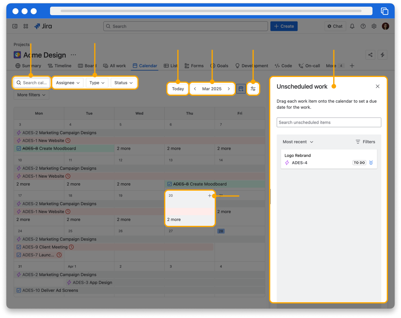 Screenshot of the Calendar view in Jira